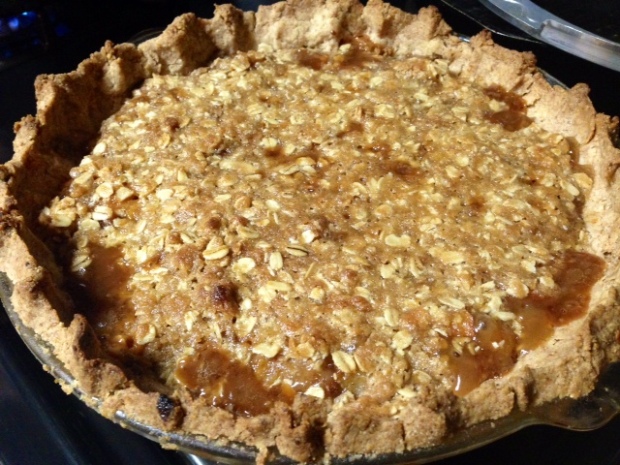 Caramel Pear Pie with Oat Crumble baked