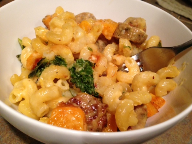 Mac & Cheese with Butternut Squash, Kale, & Sausage
