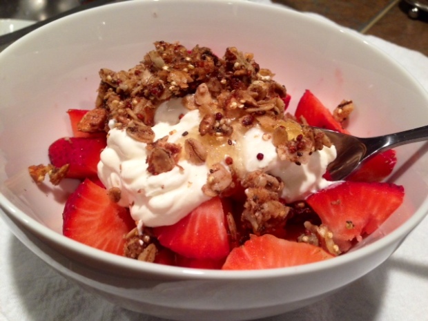 Quinoa Nut Maple Granola with Yogurt & Strawberries
