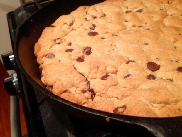 Giant Chocolate Peanut Butter Chip Skillet Cookie finished