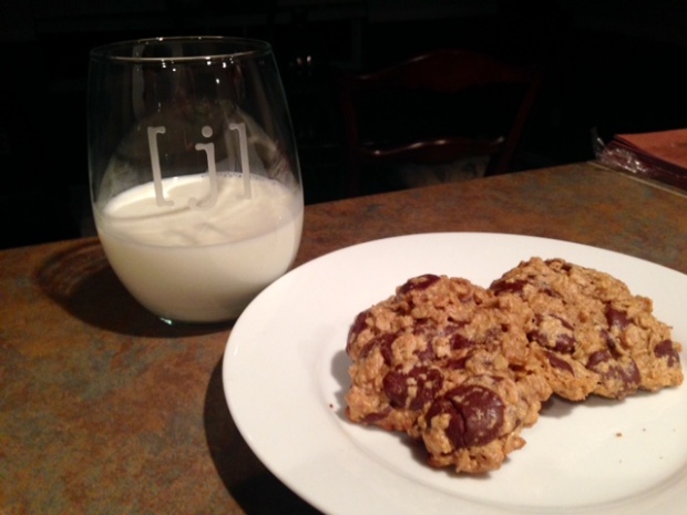 Maple Peanut Butter Oatmeal Chocolate Chip Cookies with Milk