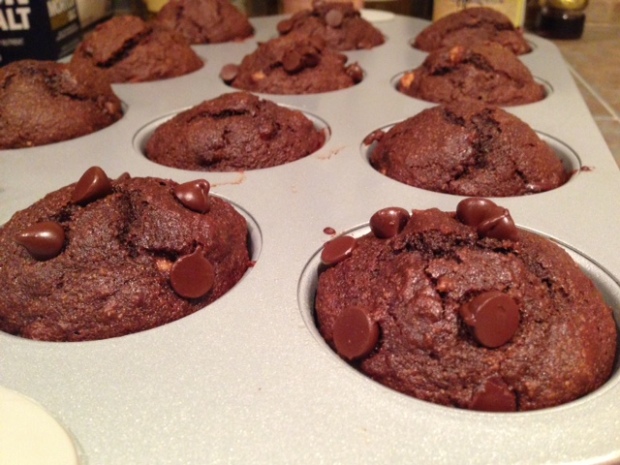 Double-Chocolate Banana Muffins baked