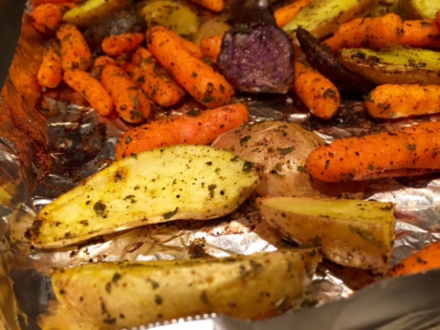 Roasted Carrots & Potatoes with Turmeric closeup
