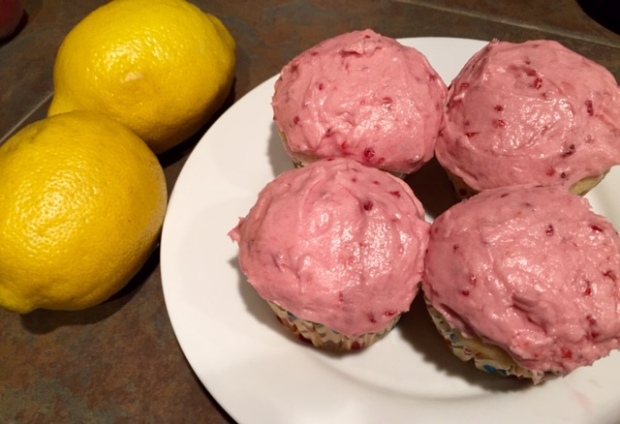 Lemon Cupcakes with Raspberry Frosting finished